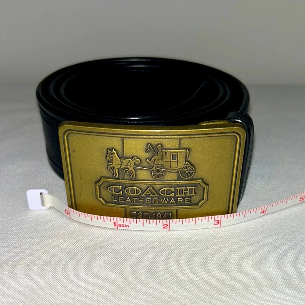 Coach Horse and Carriage Black Leather Belt with Brass Buckle Size Medium 40”L - Picture 10 of 13